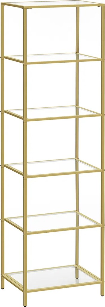 Estante com 6 prateleiras de vidro temperado 30 x 40 x 177,3 cm Dourado