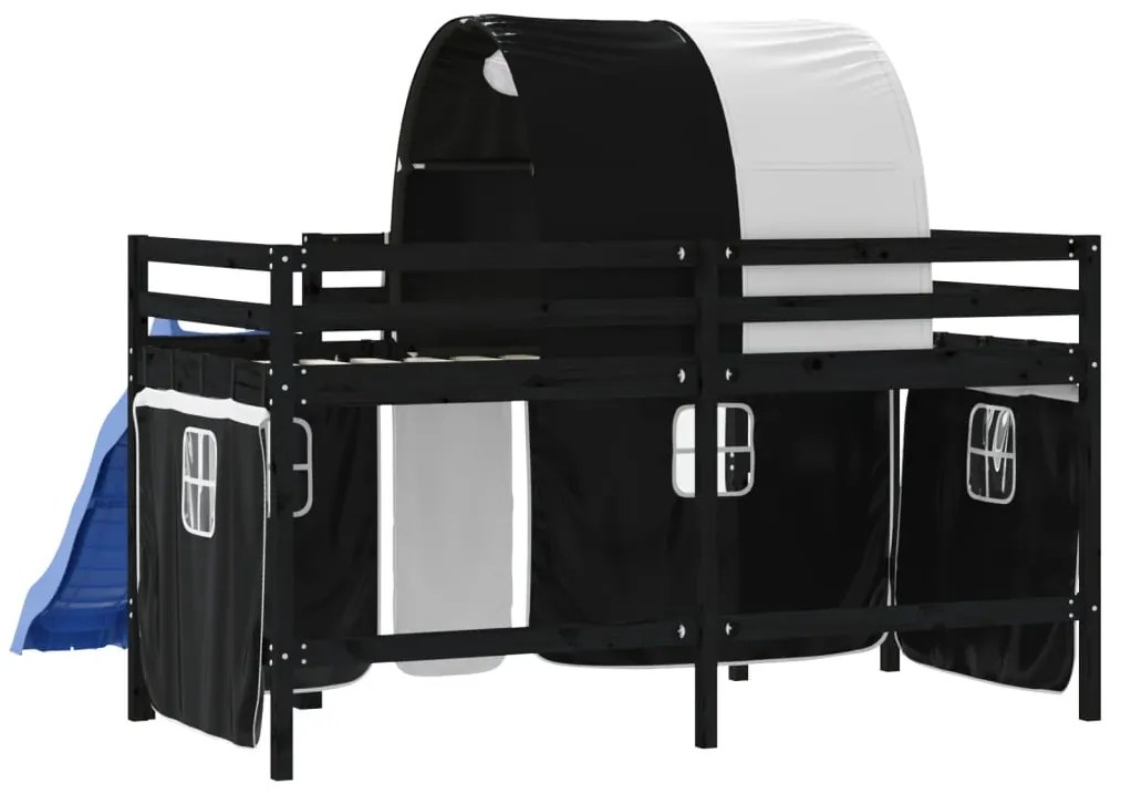 Cama alta criança c/ túnel 90x190 cm pinho maciço branco/preto