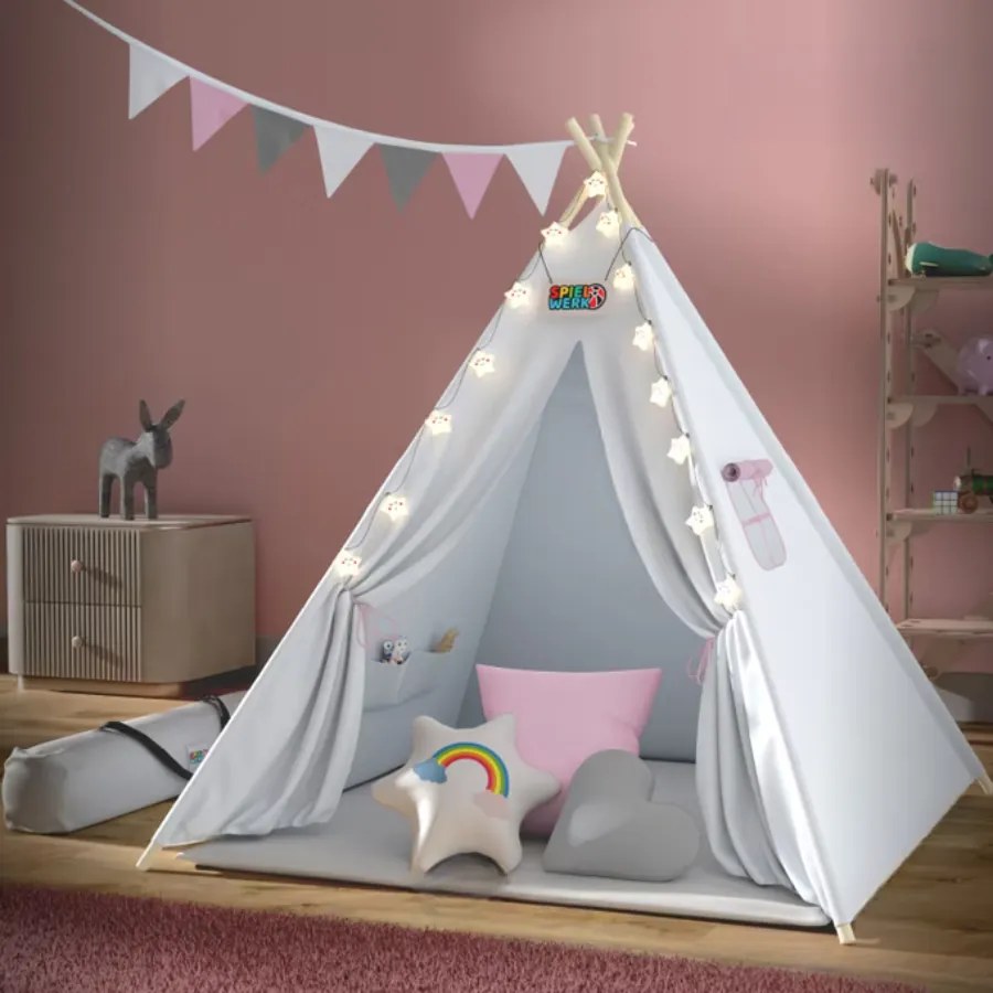 Tenda de brincar para crianças Tipi  160x130x130 cm Branco e cor-de-rosa