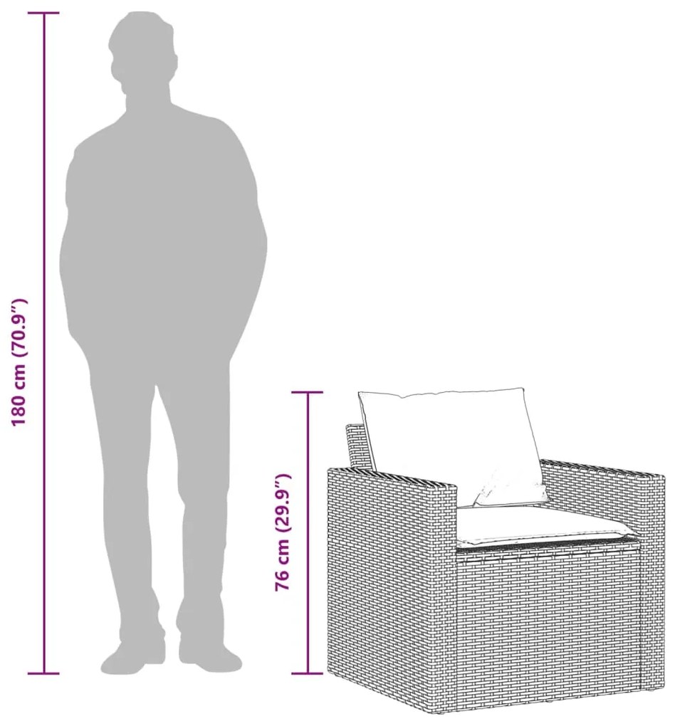 4 pcs conjunto de sofás para jardim c/ almofadões vime PE preto