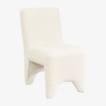 Pack De 4 Cadeiras De Jantar Em Madeira E Estofadas Em Tecido Bouclé Kamez Bouclé Branco - Sklum