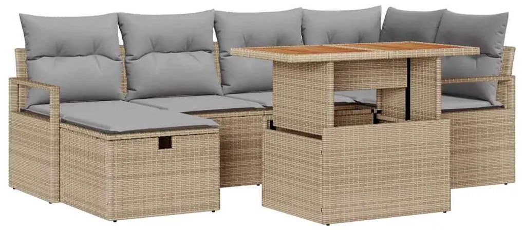 Conjunto de Sofá de Jardim de 7 Peças com Almofadas Beijinhas de Ratta