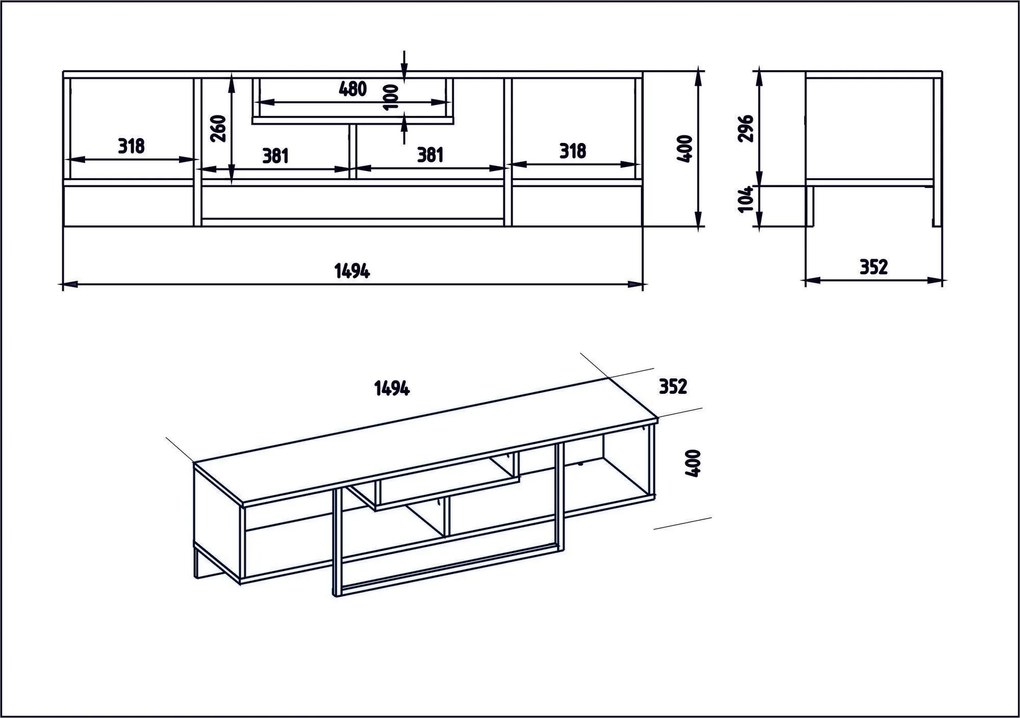 Móvel TV Asal – Branco/Preto – 149,4x40,2x35,2 cm