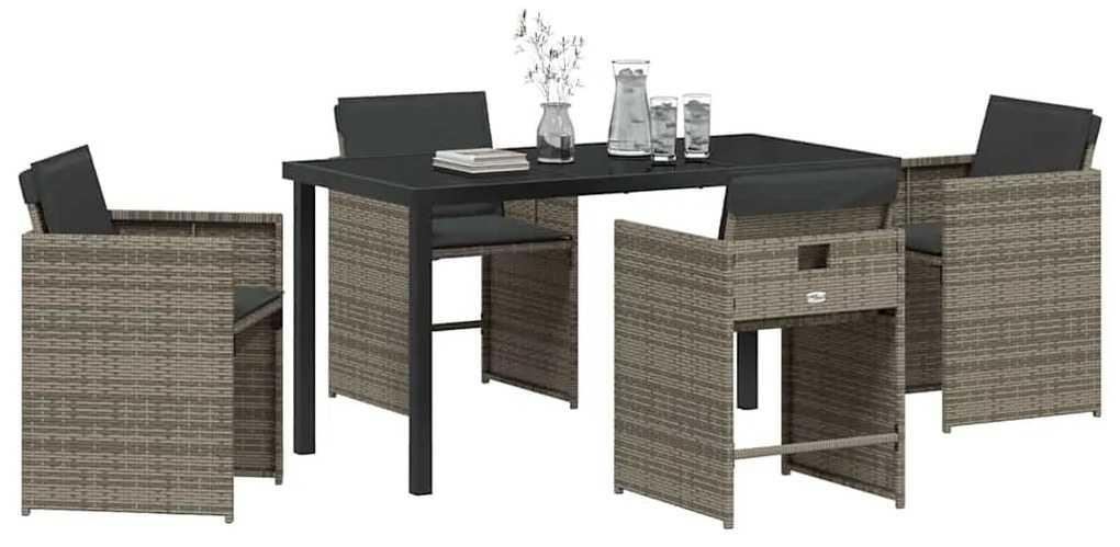 Conjunto de Jantar de Jardim com Almofadas Cinza Rattan PE
