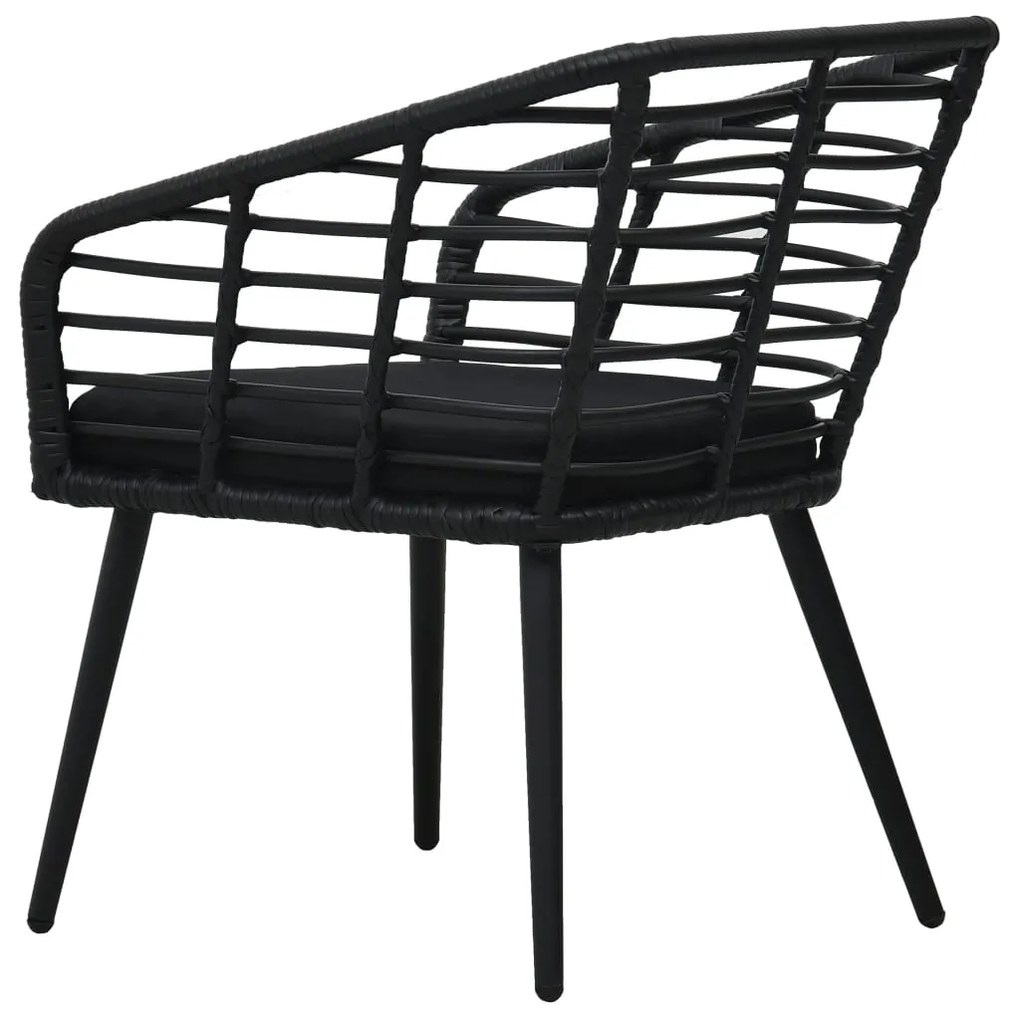 Cadeiras de jardim com almofadões 2 pcs vime PE preto