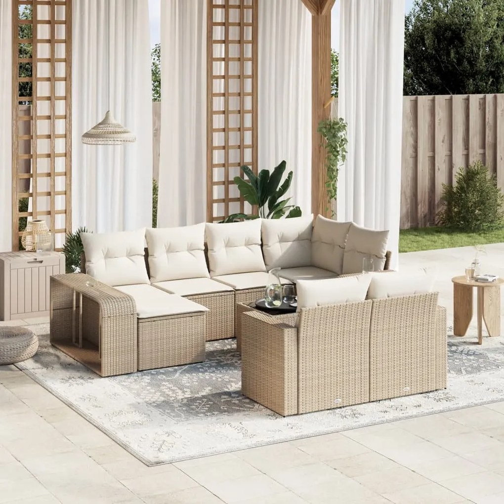 11 pcs conjunto sofás de jardim c/ almofadões vime PE bege