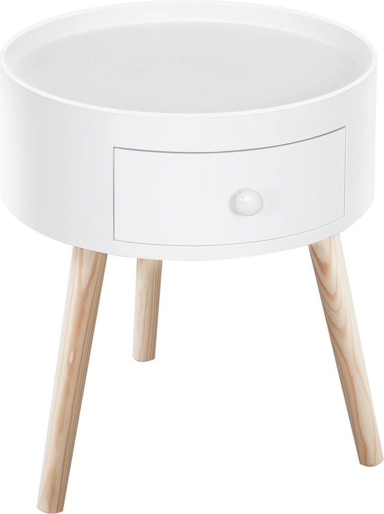 HOMCOM Mesa de centro com gaveta, redonda, design escandinavo, borda protetora, madeira, Ø38 x H45 cm, Branco | Aosom Portugal