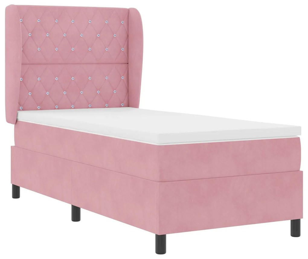 Cama Box Spring vidaXL com Colchão Rosa 90x190 cm Veludo