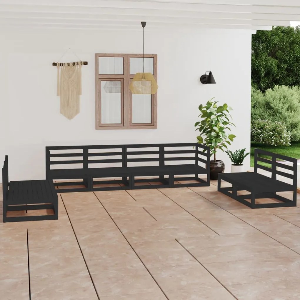 8 pcs conjunto lounge de jardim pinho maciço preto