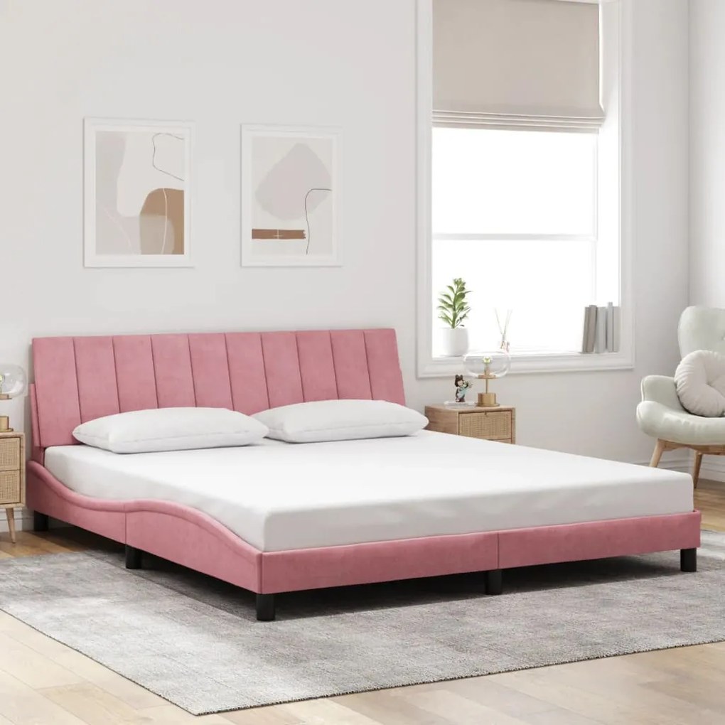Estrutura de cama c/ luzes LED 180x200 cm veludo rosa