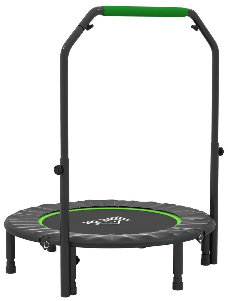 HOMCOM Trampolim Fitness Ø102 Trampolim Dobrável com Pega Ajustável em 4 Níveis Estrutura de Aço Verde | Aosom Portugal