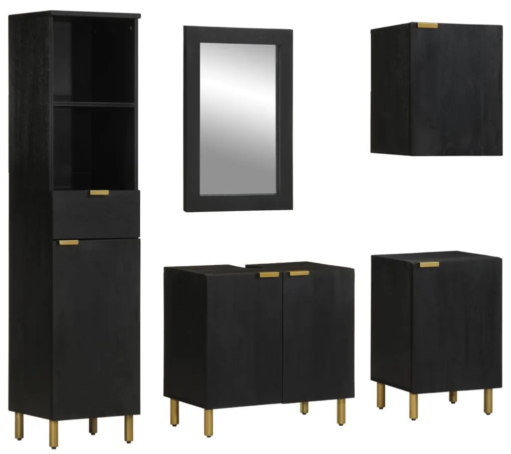 vidaXL 5 pcs conj. móveis de casa de banho derivados de madeira preto