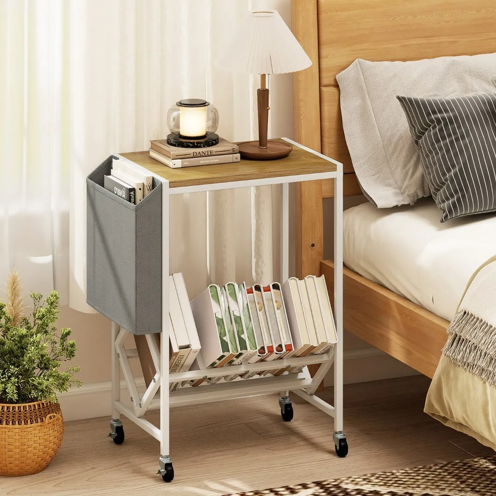 Suporte para gira-discos com armazenamento 49,5 x 30 x 64 cm para discos de vinil e revistas com rodas natural