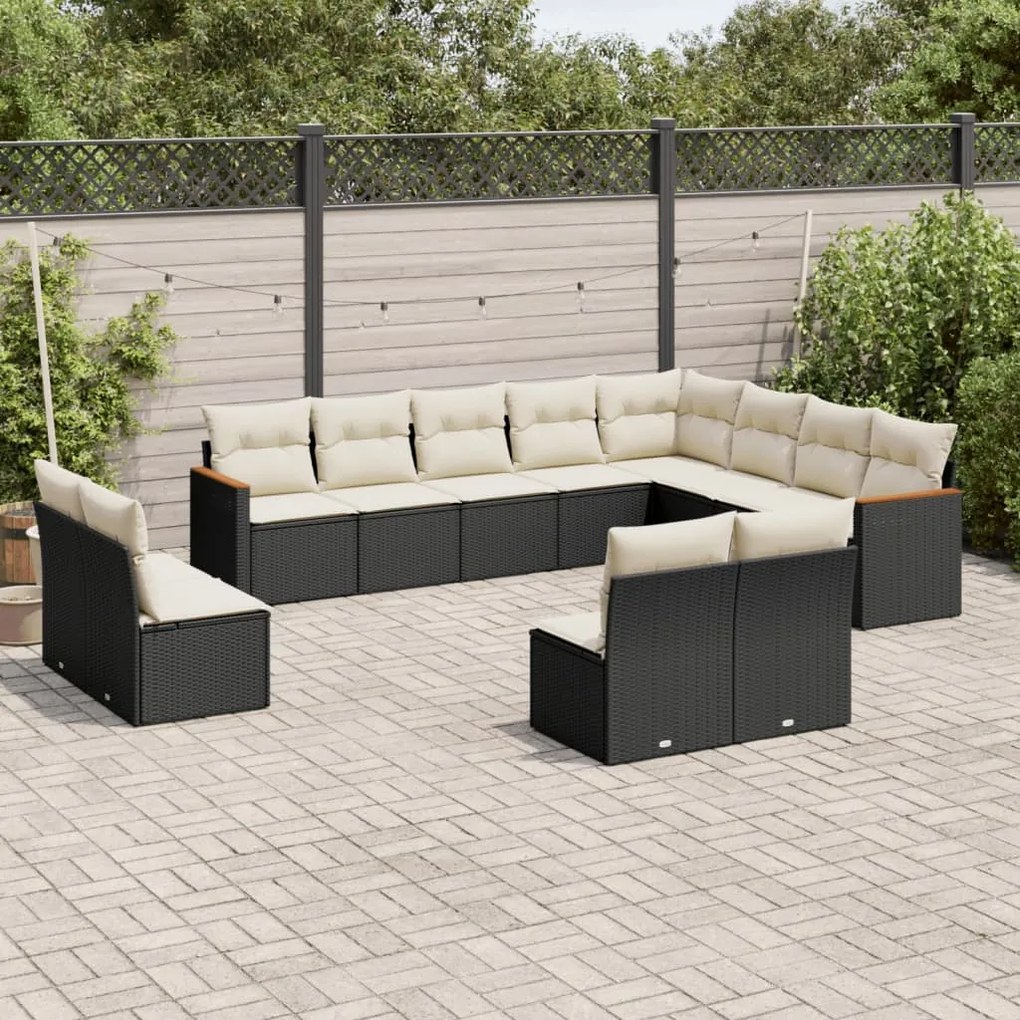12 pcs conjunto de sofás de jardim c/ almofadões vime PE preto