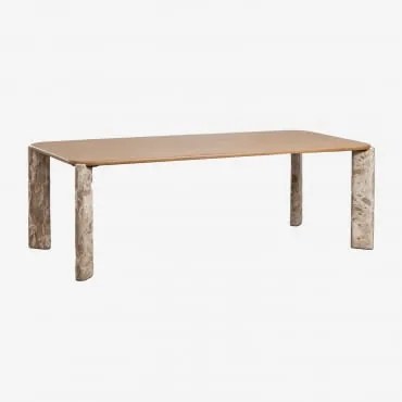 Mesa De Jantar Retangular 230x110 Cm Em Madeira De Manga E Pedra Natural Andeca Madeira De Manga - Mármore Beige Panther - Sklum