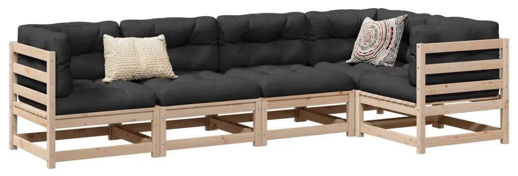 5 pcs conjunto de sofás para jardim madeira de pinho maciça