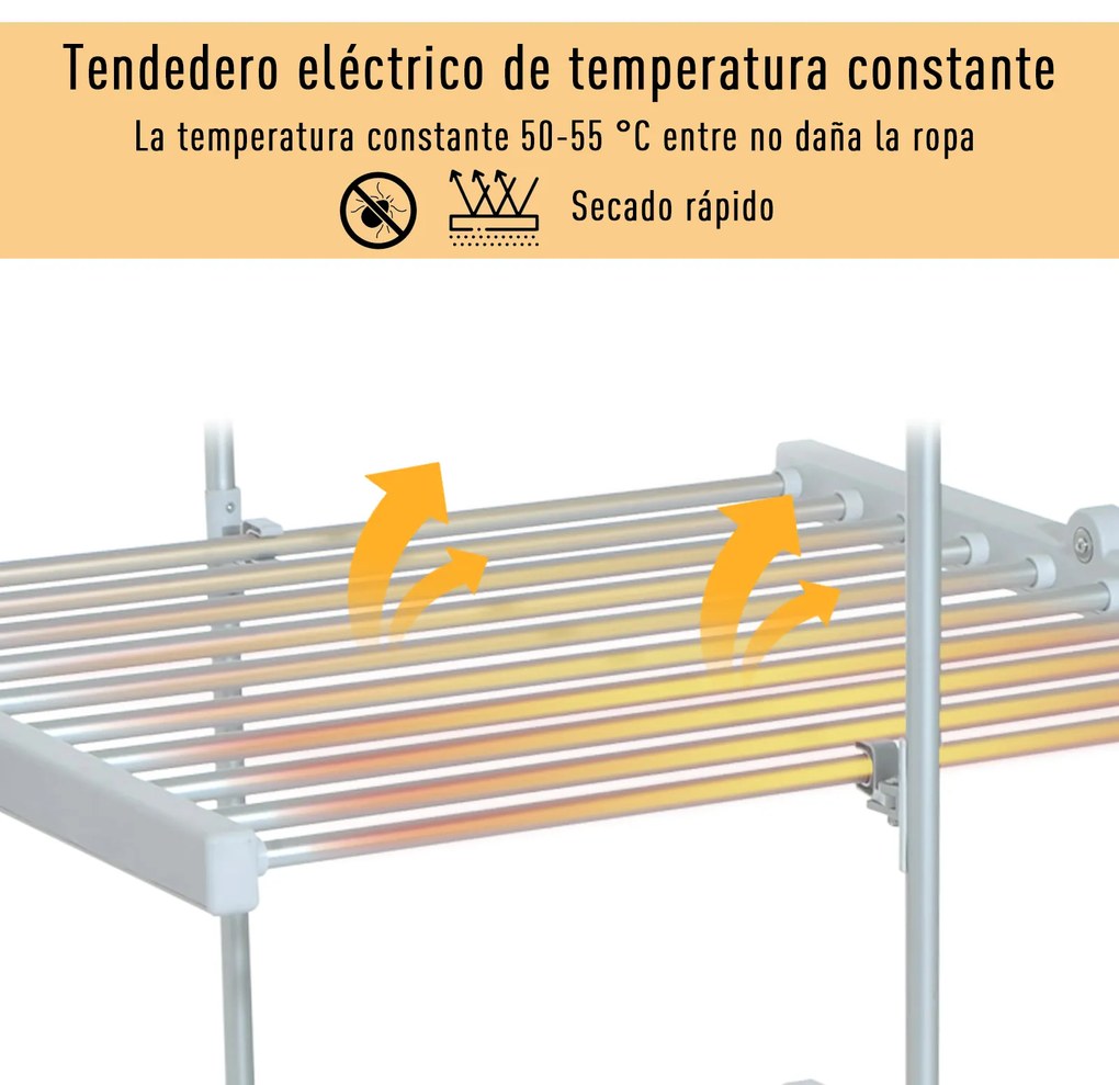 HOMCOM Varal Elétrico Dobrável 3 níveis Secador de roupa com 30 barras de alumínio quente 73x67x144cm