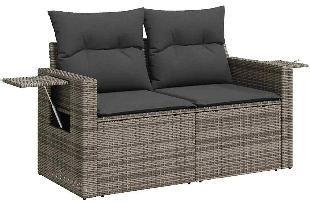 9 pcs conjunto sofás p/ jardim com almofadões vime PE cinzento