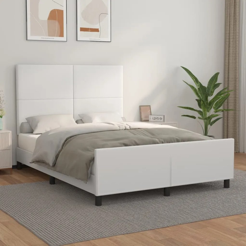 Estrutura cama c/ cabeceira couro artificial 140x190 cm branco