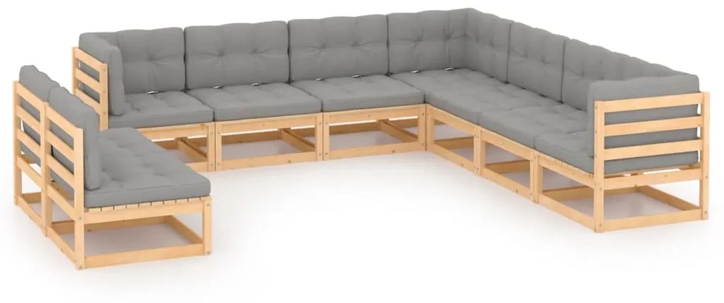 vidaXL 9 pcs conjunto lounge de jardim c/ almofadões pinho maciço