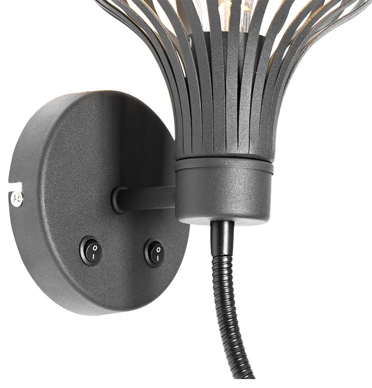 LED Candeeiro de parede moderno preto com candeeiro de leitura 2 luzes - Saffira Brescia Moderno