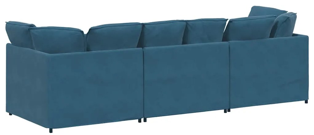 Sofá modular com almofadas veludo azul