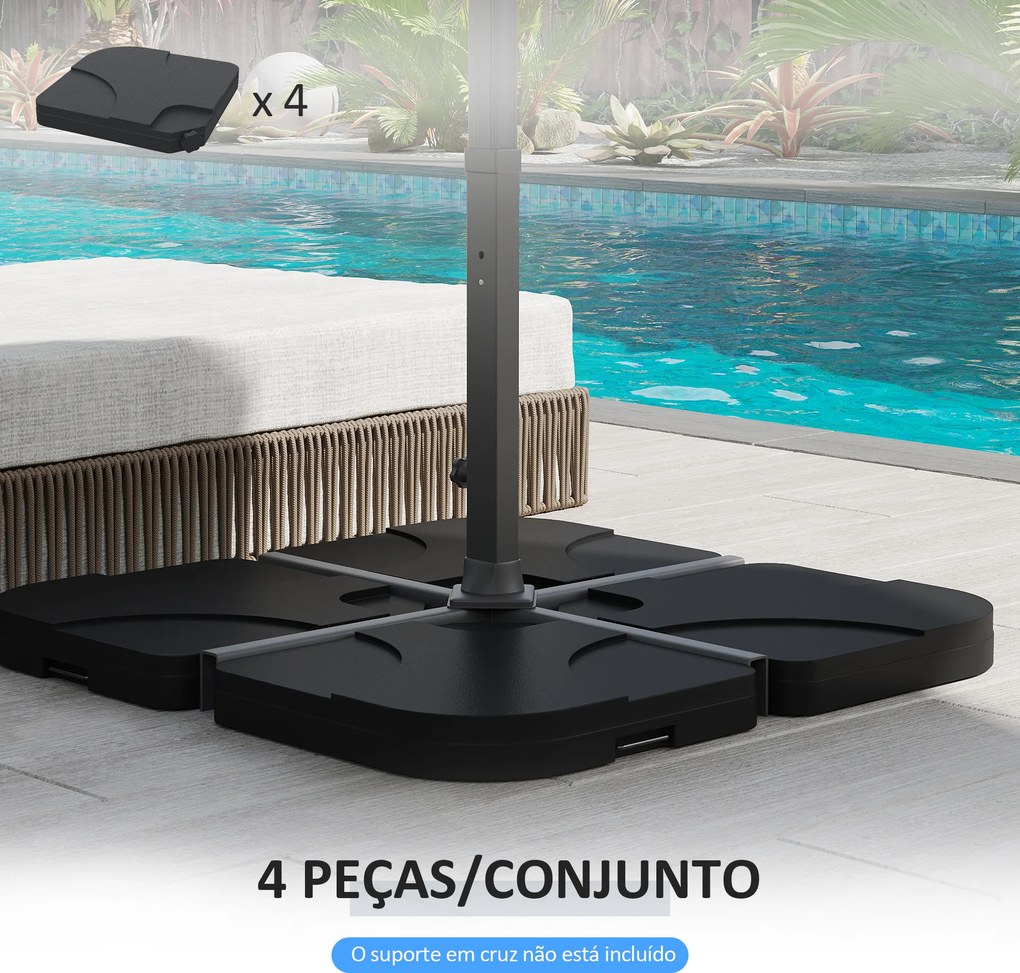 Base para Chapéu de Sol de 4 Peças Suporte para Chapéu de Sol para Jardim Pátio Exterior 50x50x7,5cm Preto