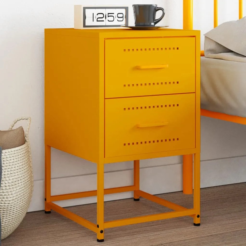 vidaXL Mesa de cabeceira 36x39x60,5 cm aço amarelo mostarda