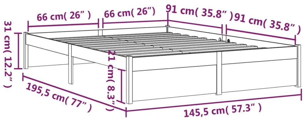 Estrutura de cama 140x190 cm madeira maciça cinzento