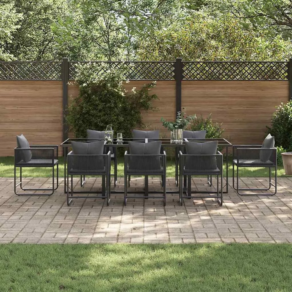 Conjunto de Jantar de Jardim com 12 Peças e Almofadas em Aço e Rattan