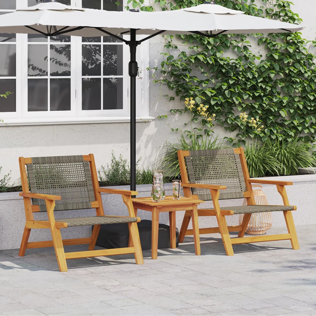 vidaXL Conjunto de Cadeiras de Jardim com Mesa - 3 Peças em Madeira de Acácia Maciça Cinza