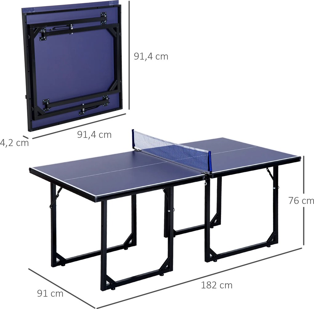 Mesa de Ping Pong Dobrável Mesa de Ping Pong Profissional com Rede e Estrutura de Aço para Interior e Exterior 182x91x76 cm Azul