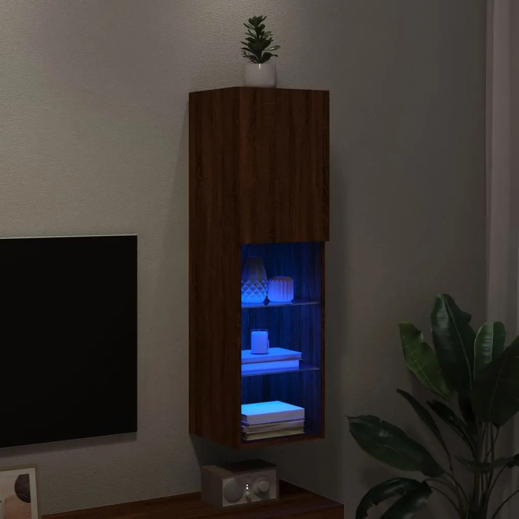 Móvel de TV com luzes LED 30,5x30x102 cm carvalho castanho