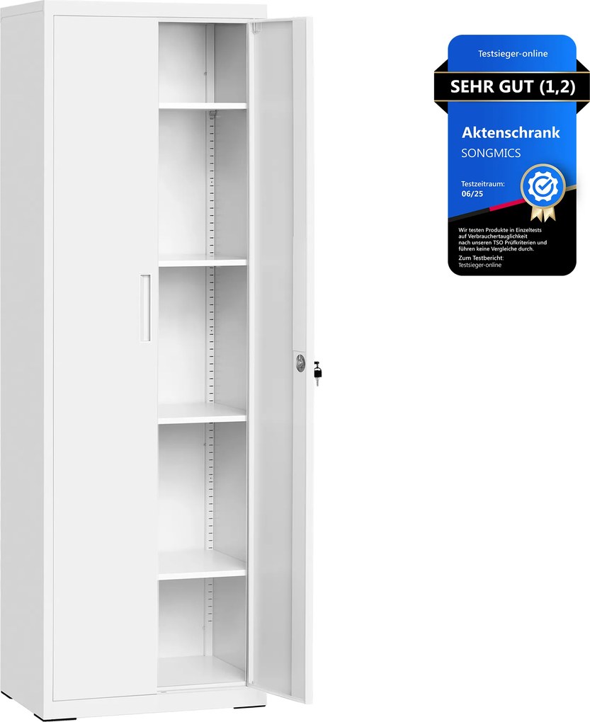 Armário de arquivo escritório com 5 prateleiras, 40 x 60 x 180 cm, branco