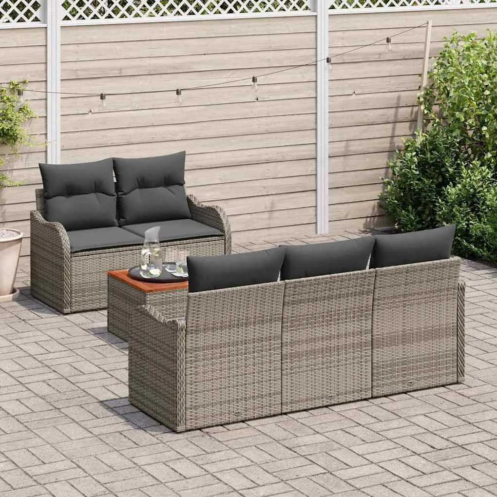 Conjunto de Sofá de Jardim com 6 Peças da e Almofadas Cinzas em Rattan