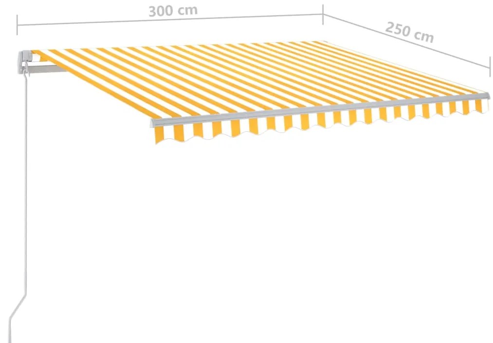 Toldo retrátil manual com LED 300x250 cm amarelo e branco