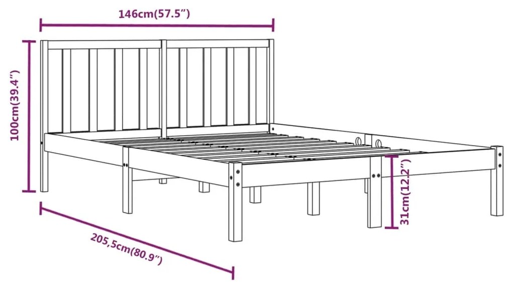 Estrutura de cama 140x190 cm madeira de pinho maciça cinzento