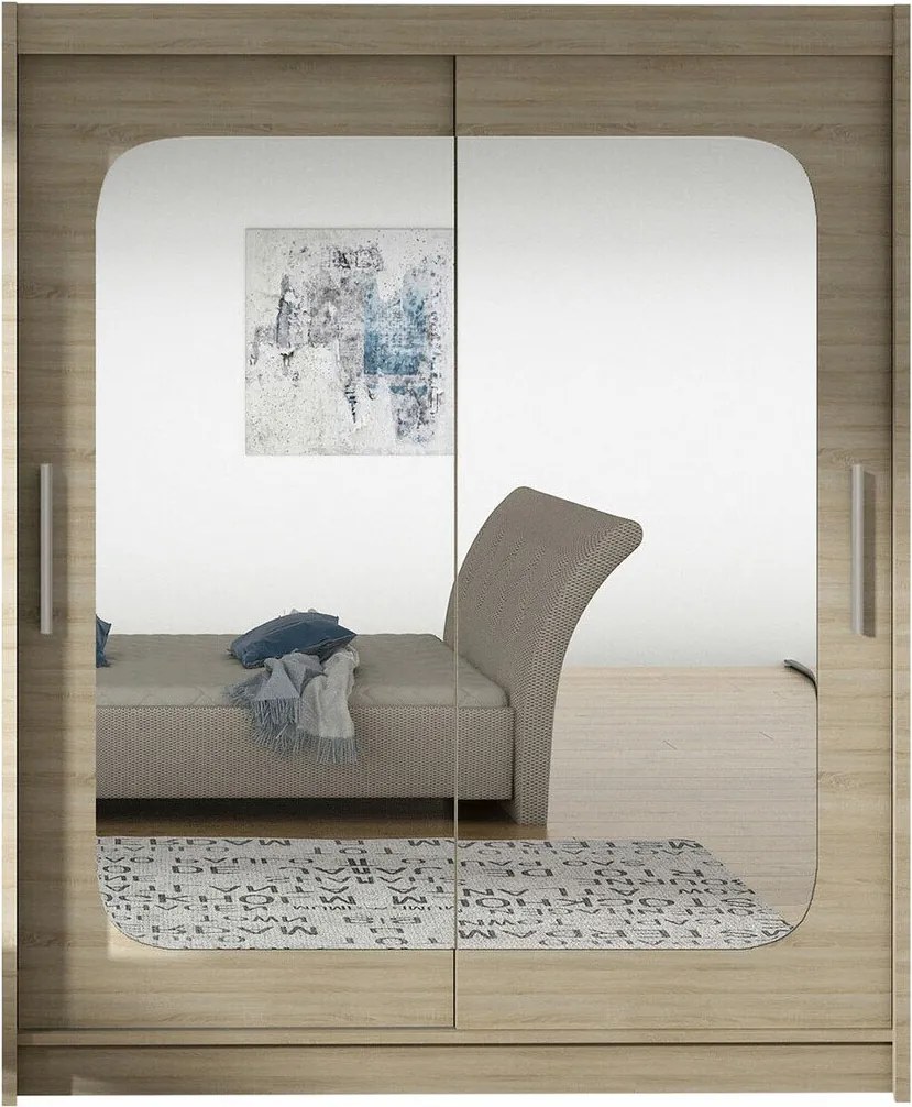 Roupeiro Closico 135, Carvalho sonoma, 200x150x58cm, 116 kg, Portas para roupeiro: Deslizante, Número de prateleiras: 5, Número de prateleiras: 5