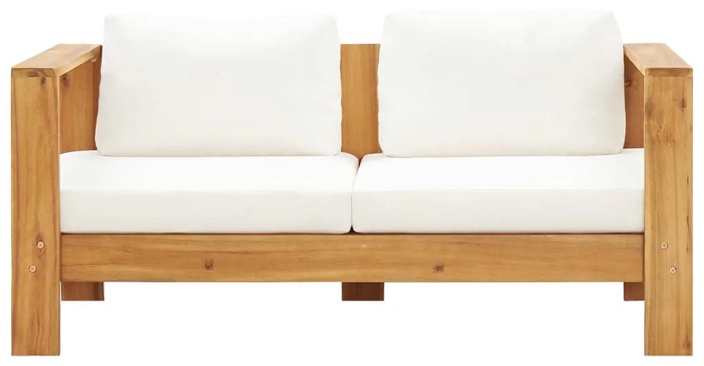 Sofá de jardim c/ almofadão 140 cm acácia maciça branco creme