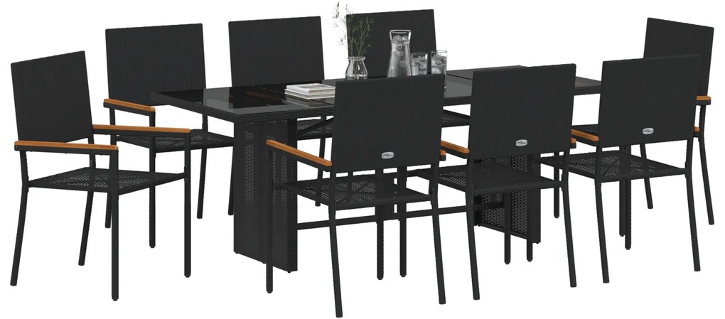 Conjunto de Jantar de Jardim vidaXL de 9 Peças Preto Polirattan