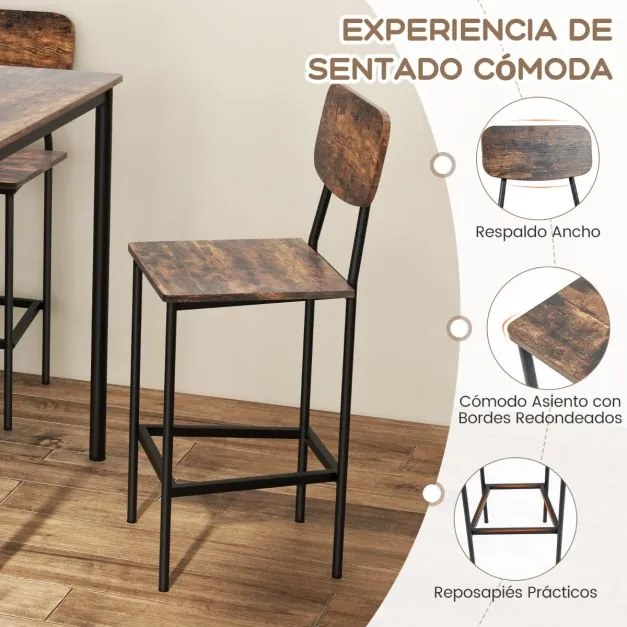 Conjunto de mesa de jantar alta e 4 cadeiras altas de 5 peças com estrutura em aço para casa ou restaurante Café