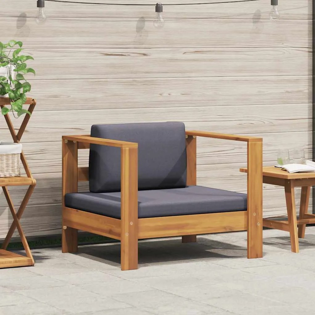 vidaXL Cadeira de jardim c/ almofadão acácia maciça cinzento-escuro