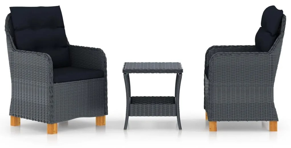 3060180 vidaXL 3 pcs conj. lounge jardim c/ almofadões vime PE cinzento-escuro