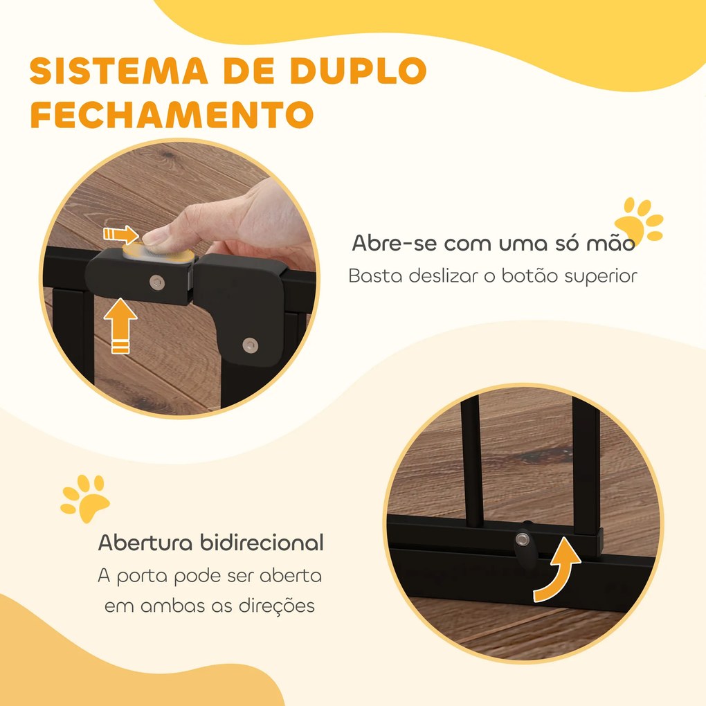 Barreira de Segurança para Cães Extensível para Escadas e Portas 75-95 cm com 1 Extensão e 10 cm Altura 76 cm Preto