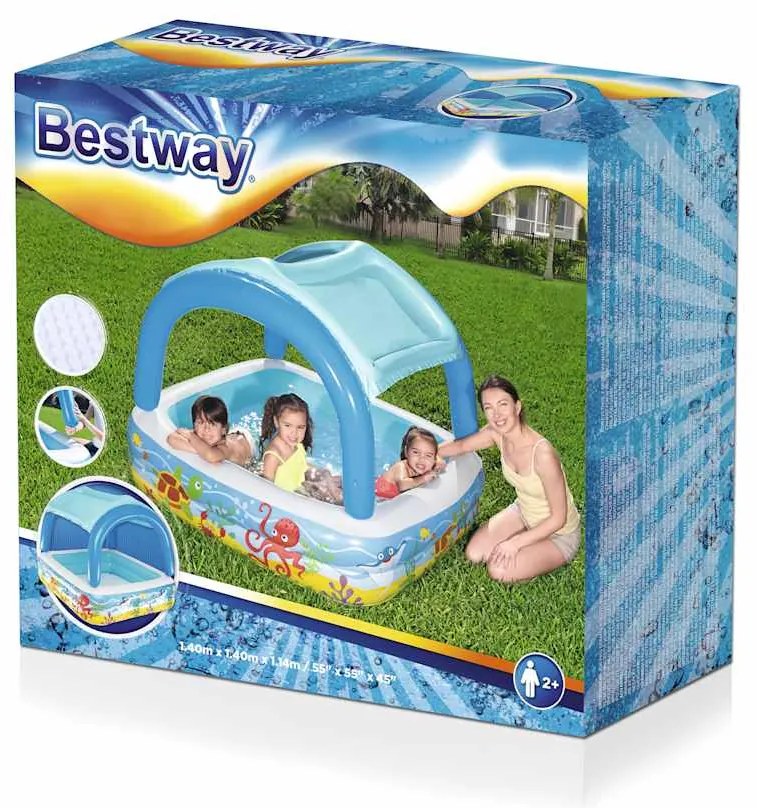 Piscina de brincar com toldo azul 140x140x114 cm 52192