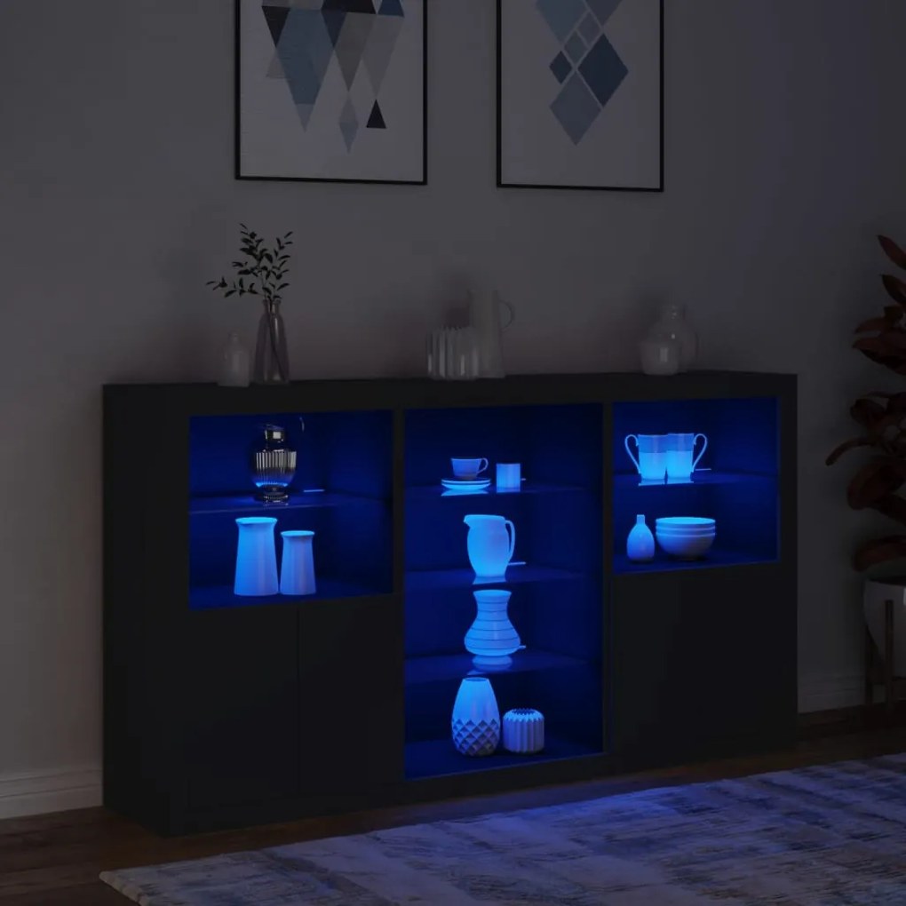 Aparador com luzes LED 181,5x37x100 cm preto