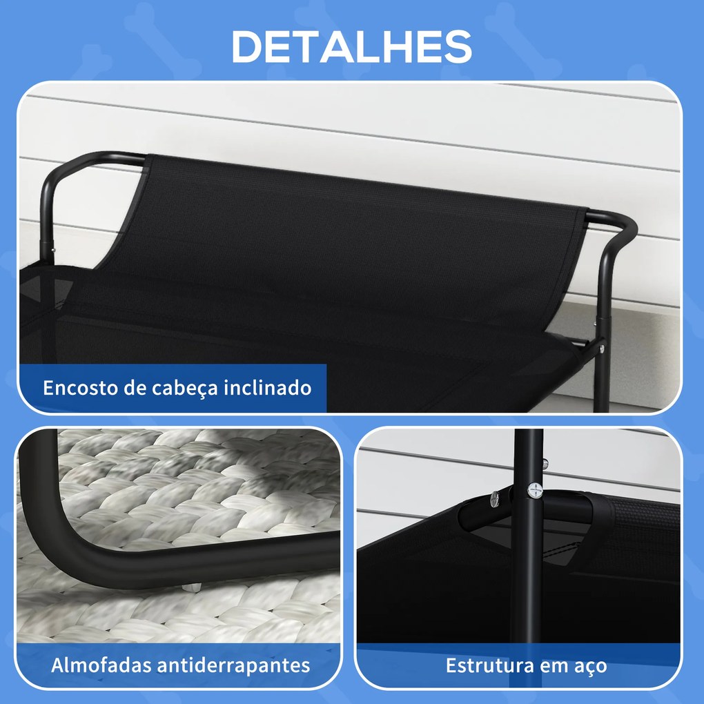 Cama Elevada para Cães Respirável para Cães Pequenos 91x69x29 cm Tecido de Textilene Apoio de Cabeça Preto