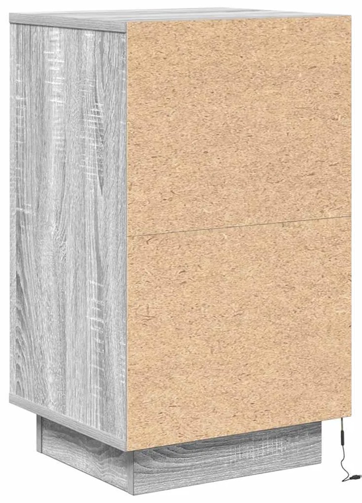 Mesa de cabeceira com luzes LED 38x34x65 cm cinzento-sonoma