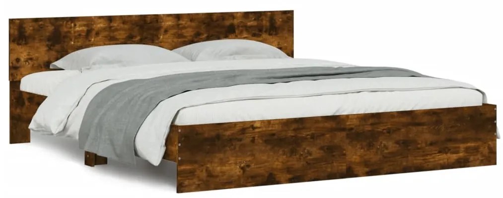 Estrutura cama c/ cabeceira/luzes LED 200x200cm carvalho fumado