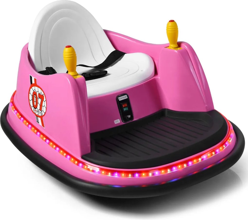 Carrinho choques eletrico para crianças 6V, giratório em 360° com luzes e música, , 57 x 75 x 42 cm, rosa